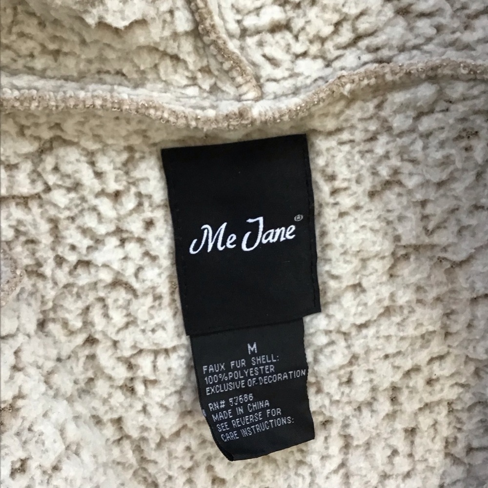 ME JANE WOMEN MIXED TAN CREAN FUZZY COZY HOODED JACKET COAT SZ M - Picture 9 of 9